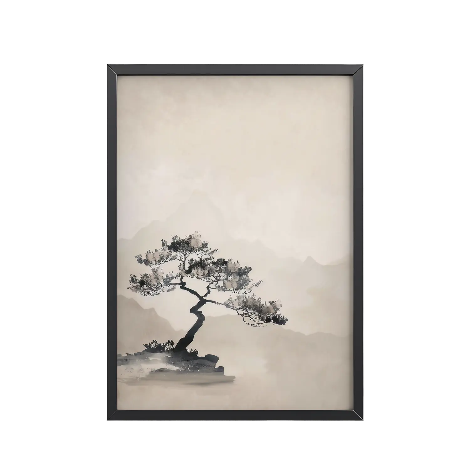 Bonsai Tree — Ink-Wash Landscape Wall Decor — Framed Poster