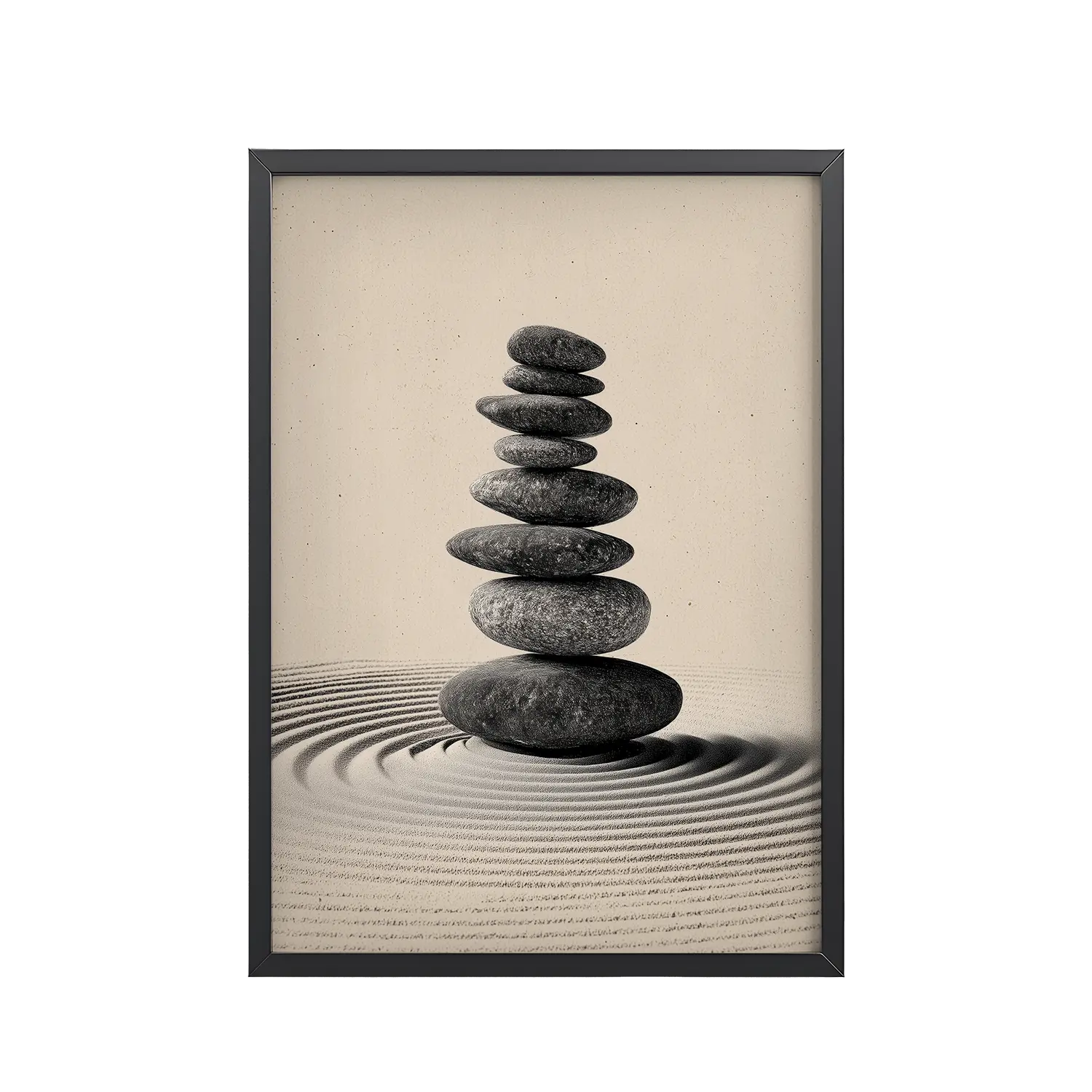 Balanced Stillness – Stacked Stones I Neutral Zen Stones Wall Art – Framed Poster