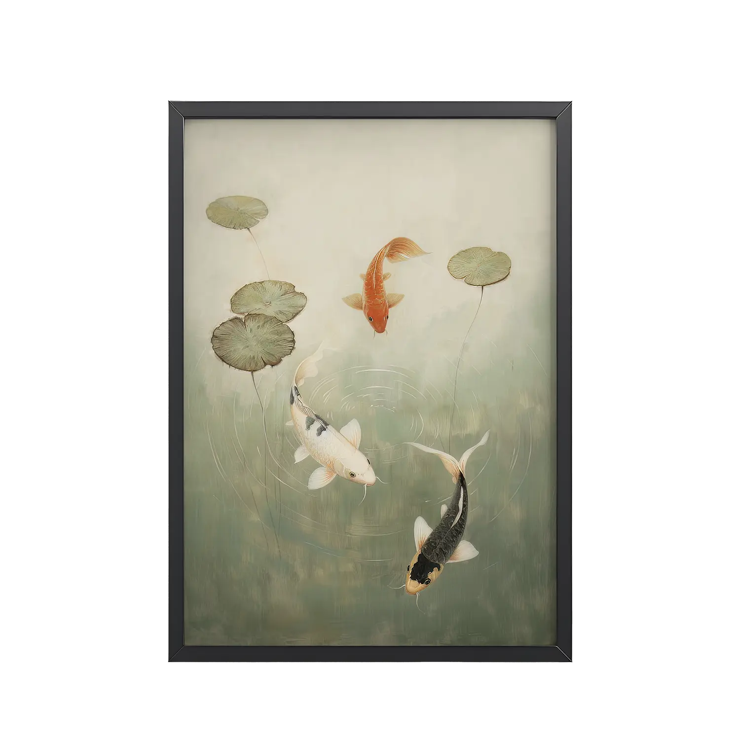 Koi Among Lilies — Tranquil Pond Art — Framed Poster