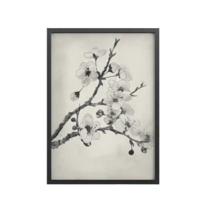 Ink-Wash Cherry Blossoms — Sumi-e Floral Ink Wall Art — Framed Poster
