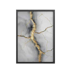Kintsugi Cracks I — Marble Abstract with Gold Veining Wall Art — Framed Poster