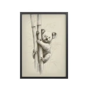 Koala Bamboo I — Koala Illustration in Warm Neutrals Wall Decor — Framed Poster