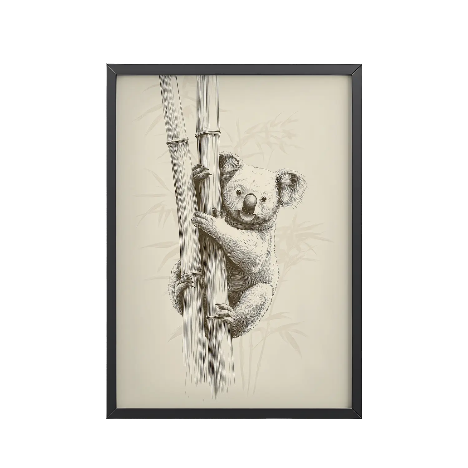 Koala Bamboo I — Koala Illustration in Warm Neutrals Wall Decor — Framed Poster