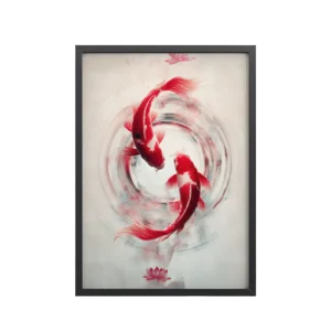 Crimson Koi Harmony — Red Koi Wall Art — Framed Poster