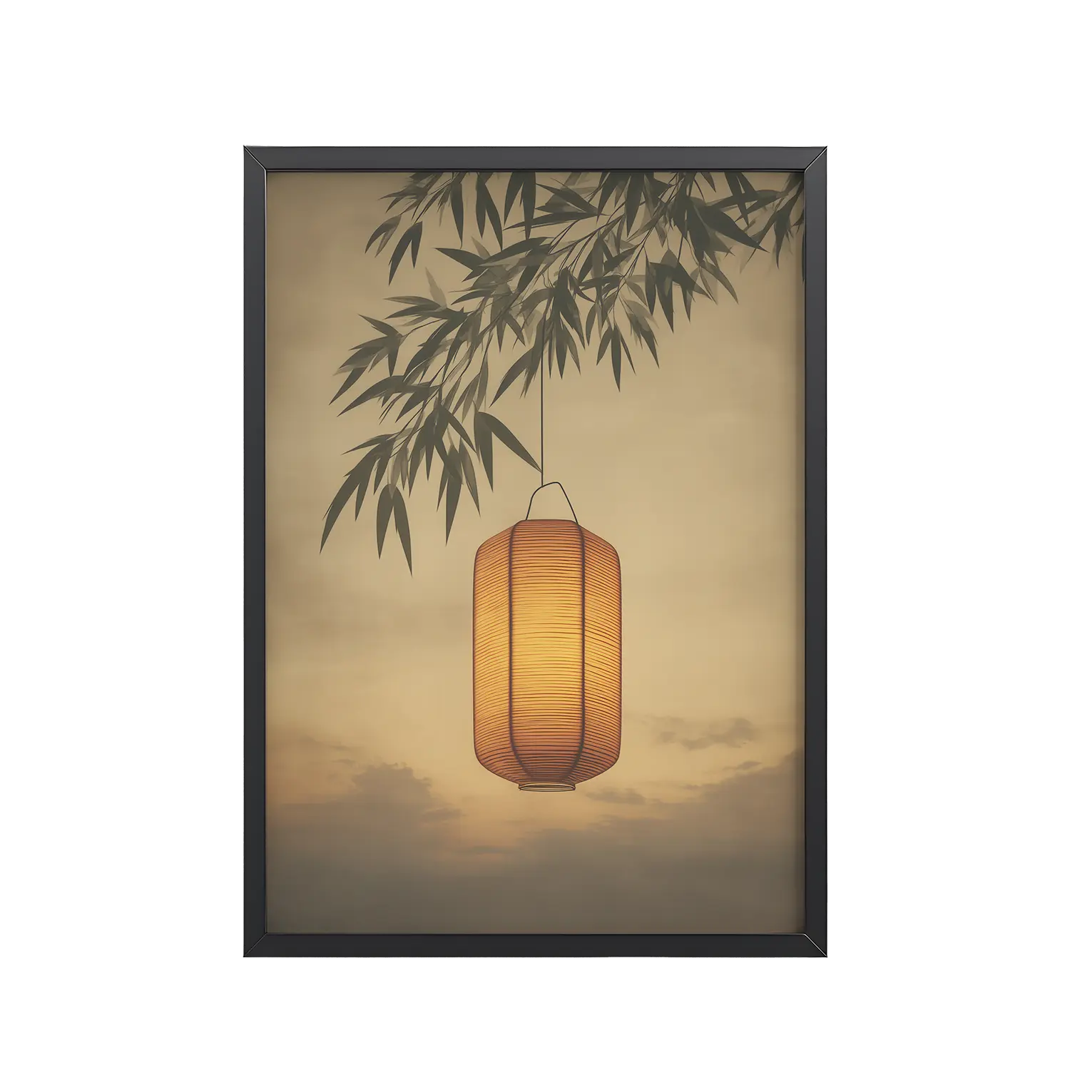 Lantern Glow — Japanese Lantern Minimal Wall Decor — Framed Poster