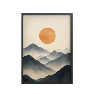 Layered Serenity — Neutral Misty Mountains Wall Decor — Framed Poster