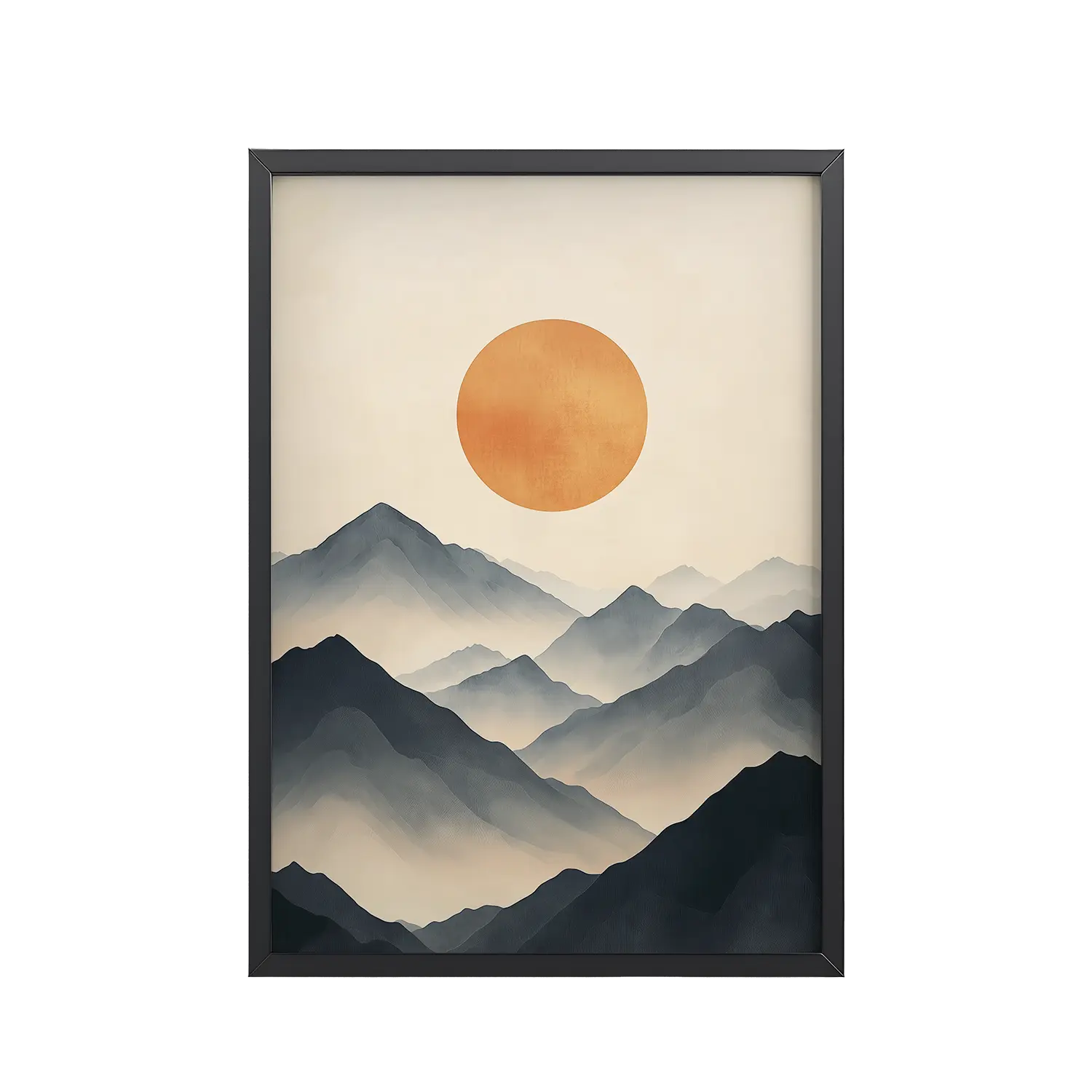 Layered Serenity — Neutral Misty Mountains Wall Decor — Framed Poster