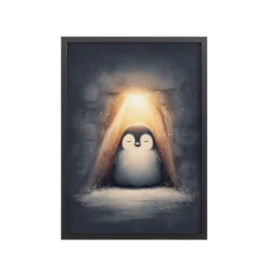 Light Within — Meditating Penguin with Warm Glow Wall Decor — Framed Poster