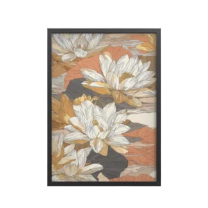 Lotus Blossom Pattern — Warm Terracotta Floral Wall Art — Framed Poster