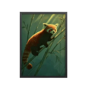 Bamboo Climber — Red Panda in Lush Green Bamboo Wall Decor — Framed Poster
