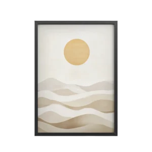 Minimal Dunes and Golden Sun — Japandi Desert Landscape Wall Decor — Framed Poster
