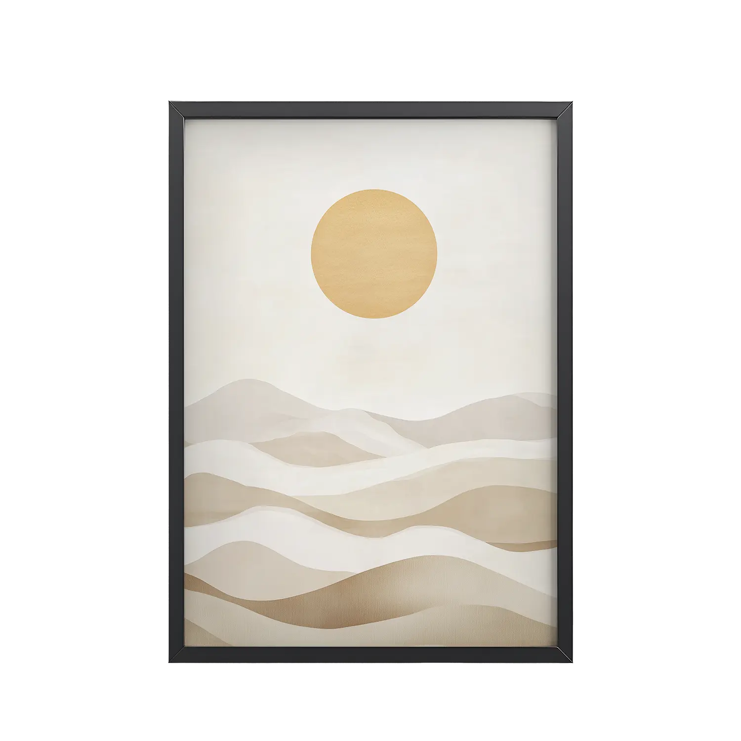 Minimal Dunes and Golden Sun — Japandi Desert Landscape Wall Decor — Framed Poster