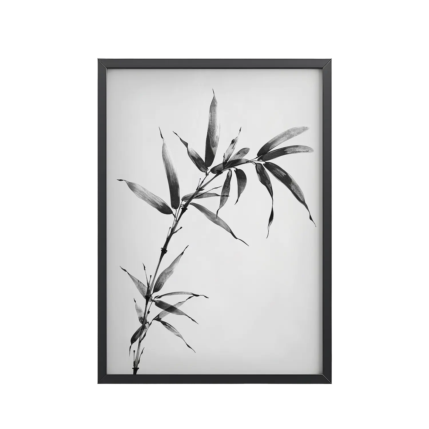Minimalist Bamboo — Sumi-e Black Ink Wall Art — Framed Poster