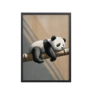 Bamboo Dreams — Sleeping Panda in Warm Neutrals Wall Art — Framed Poster