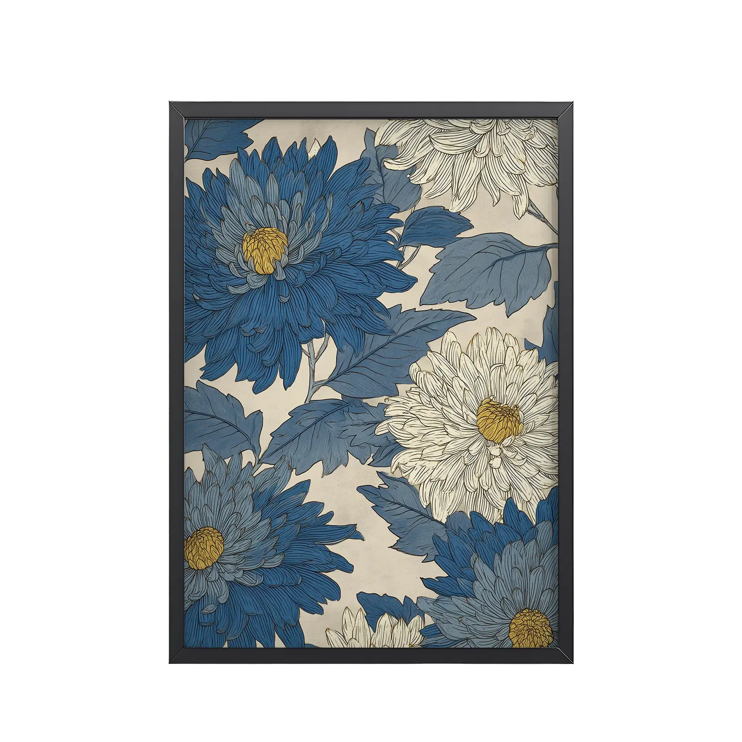 Mixed Chrysanthemums — Vintage Floral Pattern Wall Decor — Framed Poster