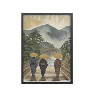Morning Walk to the Temple – Ukiyo-e Wall Art Print – Framed Poster