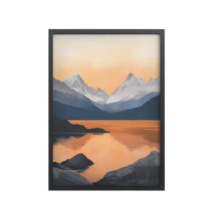 Nordic Sunset Reflections — Serene Mountain Lake Panorama Landscape Wall Art — Framed Poster