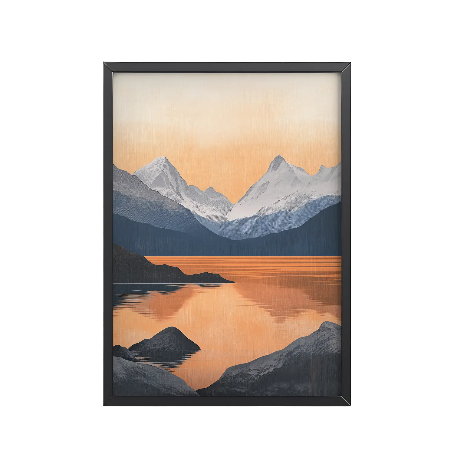 Nordic Sunset Reflections — Serene Mountain Lake Panorama Landscape Wall Art — Framed Poster