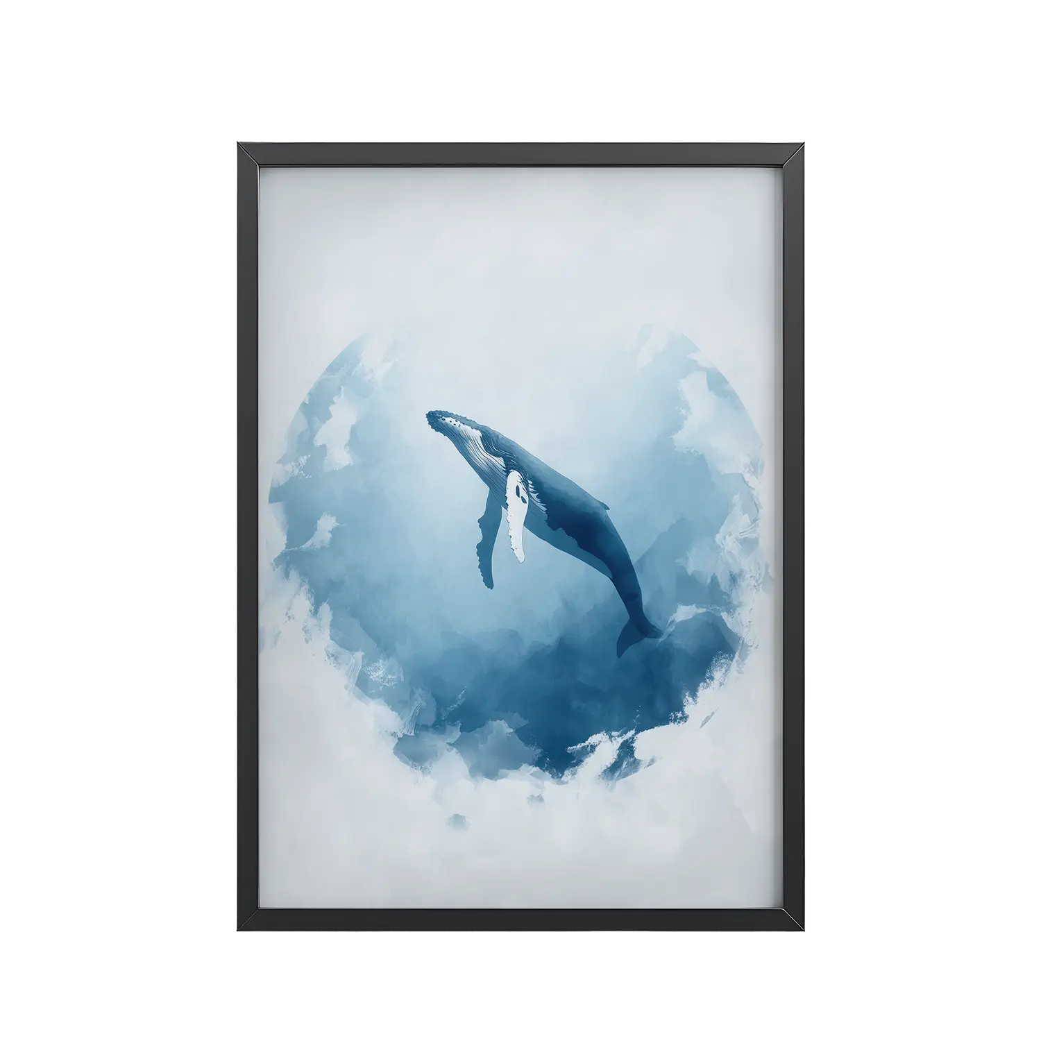 Ocean Heart — Humpback Whale in Dreamy Blue Watercolor Wall Art — Framed Poster