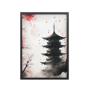 Pagoda in Bloom — Cherry Blossom, Japanese Architecture Wall Art — Framed Poster