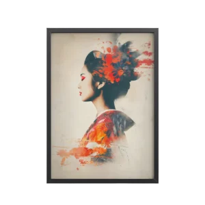Painted Grace — Kimono Portrait, Abstract Brush Strokes Minimal Wall Art — Framed Poster