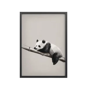 Panda Nap on Bamboo — Cute Panda Sleeping in Soft Neutrals Wall Decor — Framed Poster