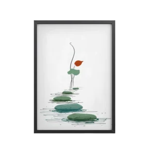 Path of Lotus Serenity — Minimal Zen Illustration Wall Art — Framed Poster