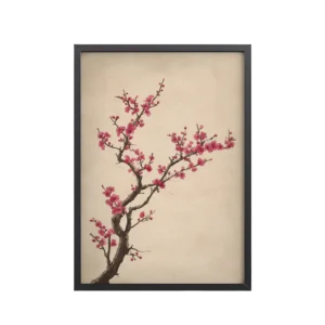 Plum Blossom Branch — Japanese Ink Illustration Wall Decor — Framed Poster