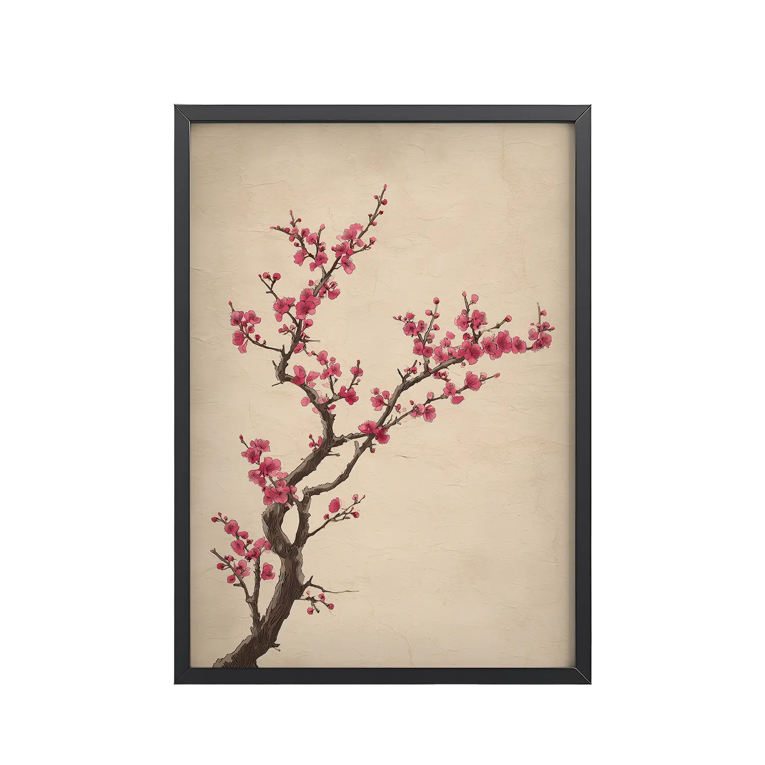 Plum Blossom Branch — Japanese Ink Illustration Wall Decor — Framed Poster