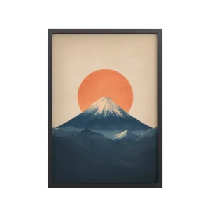 Rising Sun Over Fuji — Minimal Mount Fuji Silhouette Wall Decor — Framed Poster