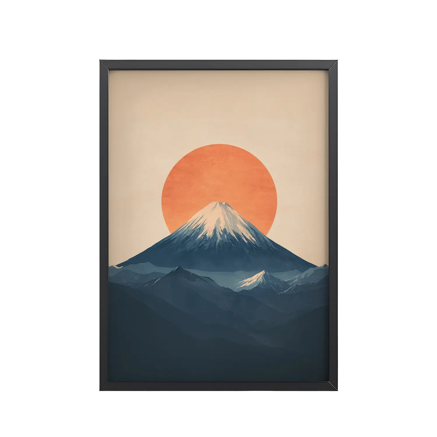 Rising Sun Over Fuji — Minimal Mount Fuji Silhouette Wall Decor — Framed Poster