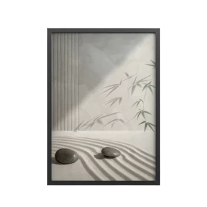Bamboo Shadow Zen Garden Light & Shadow Japandi Wall Art – Framed Poster