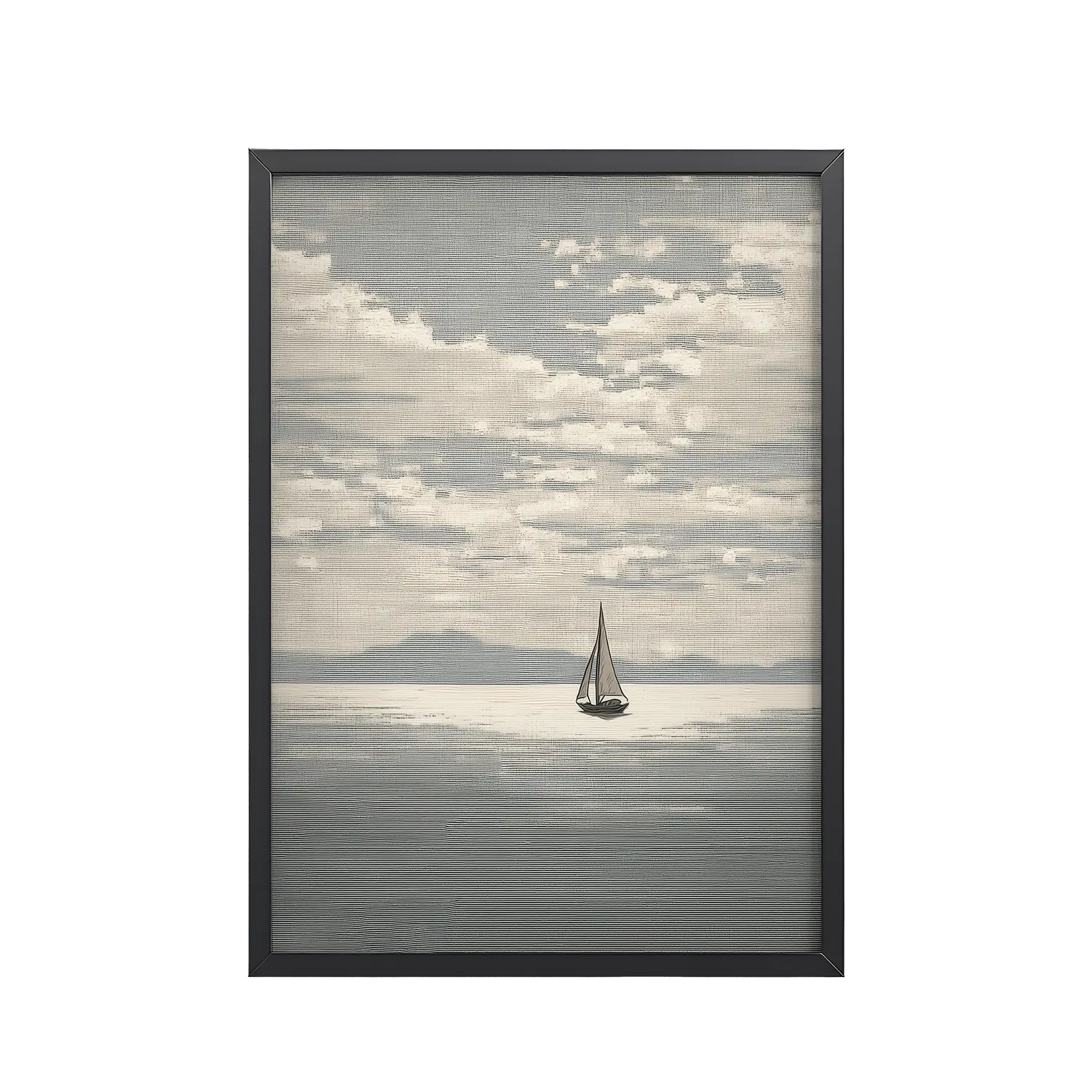 Sailboat Journey — Minimal Seascape, Neutral Japandi Wall Art — Framed Poster