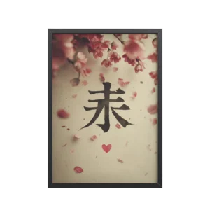 Sakura Love — Cherry Blossom, Japanese Calligraphy Wall Decor — Framed Poster