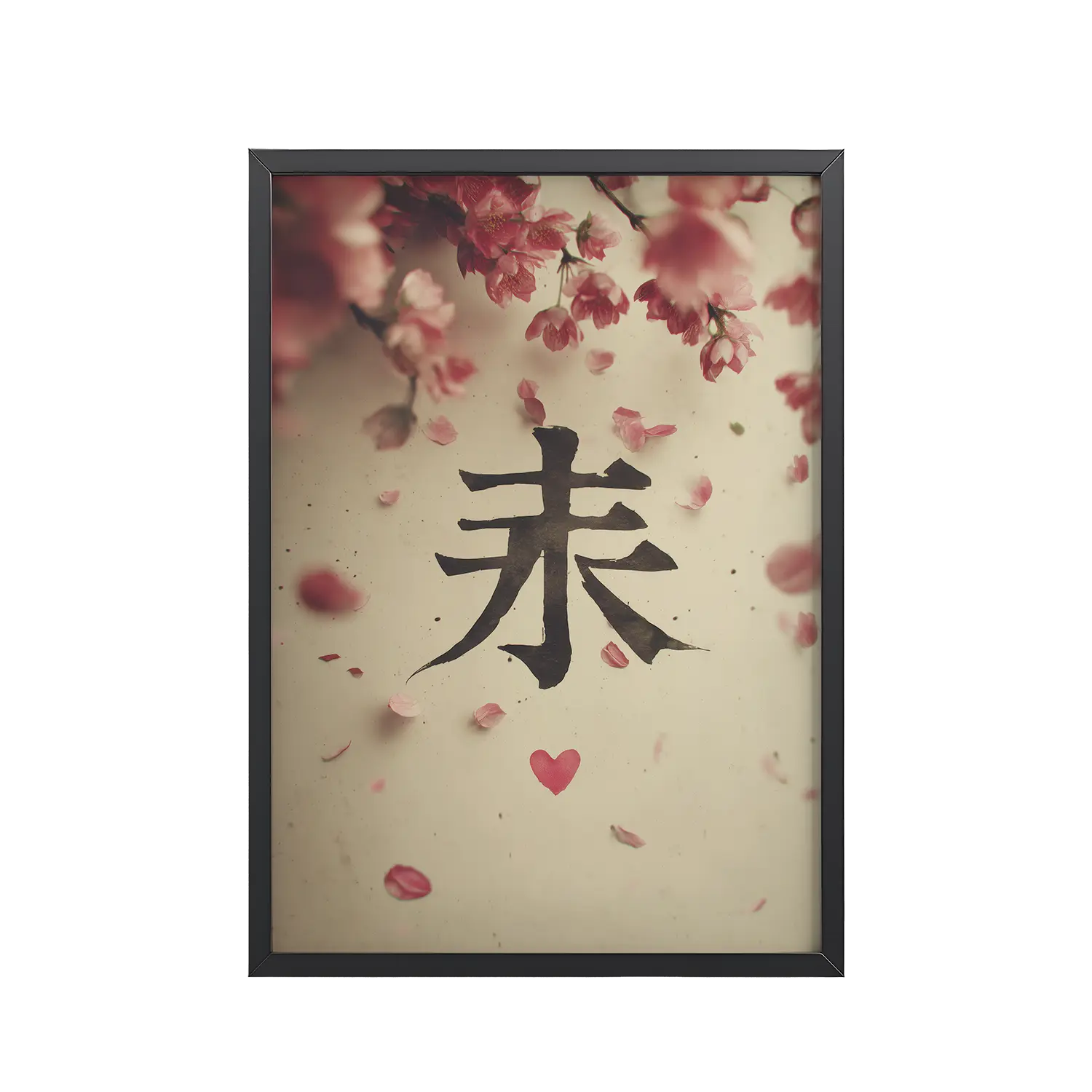 Sakura Love — Cherry Blossom, Japanese Calligraphy Wall Decor — Framed Poster