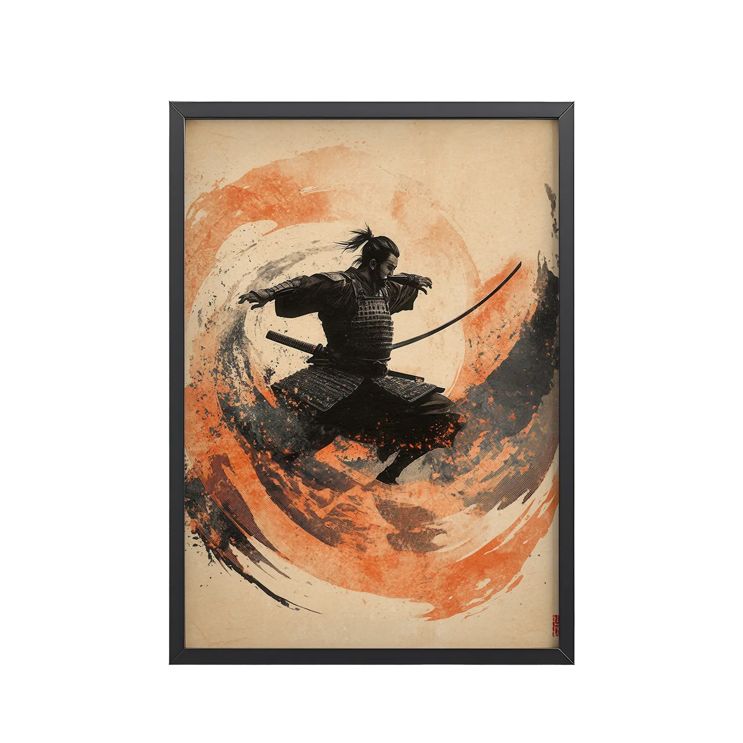 Samurai Swirl – Brush-Stroke Motion and Warrior Focus Wall Decor – Framed Poster