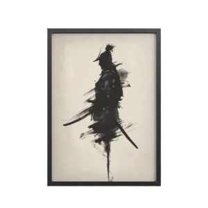 Shadowed Warrior – Sumi-e Silhouette of a Lone Samurai Wall Decor – Framed Poster