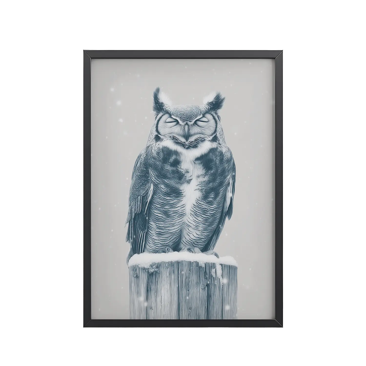 Silent Sentinel – Snow Owl Winter Wildlife Art in Neutrals Wall Decor — Framed Poster