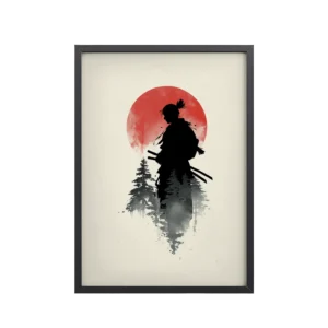 Silent Watch Samurai II – Minimalist Japandi Samurai Minimal Japanese Decor – Framed Poster
