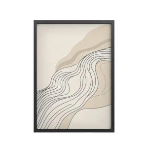 Soft Line Flow — Minimal Warm Neutral Color Abstract Line Art — Framed Poster