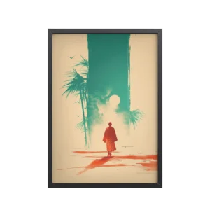 Solitary Monk – Bamboo Journey Japandi Zen Wall Art – Framed Poster