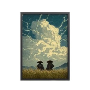 Before the Storm – Ukiyo-e Samurai Watchers Landscape Wall Art – Framed Poster