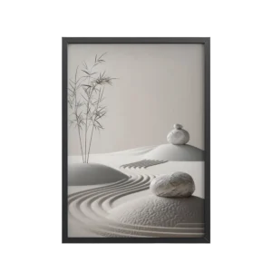 Stillness by the Sand Rake – Japandi Zen Garden Wall Art – Framed Poster