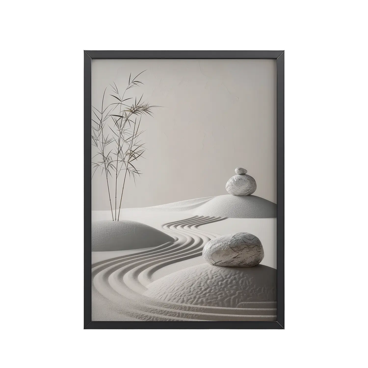 Stillness by the Sand Rake – Japandi Zen Garden Wall Art – Framed Poster