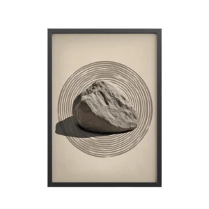 Stone in Zen Rings – Minimal Japandi Circle Ripple Wall Art – Framed Poster