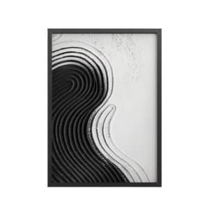 Black & White Ripple – Abstract Zen Sand Pattern Wall Art – Framed Poster