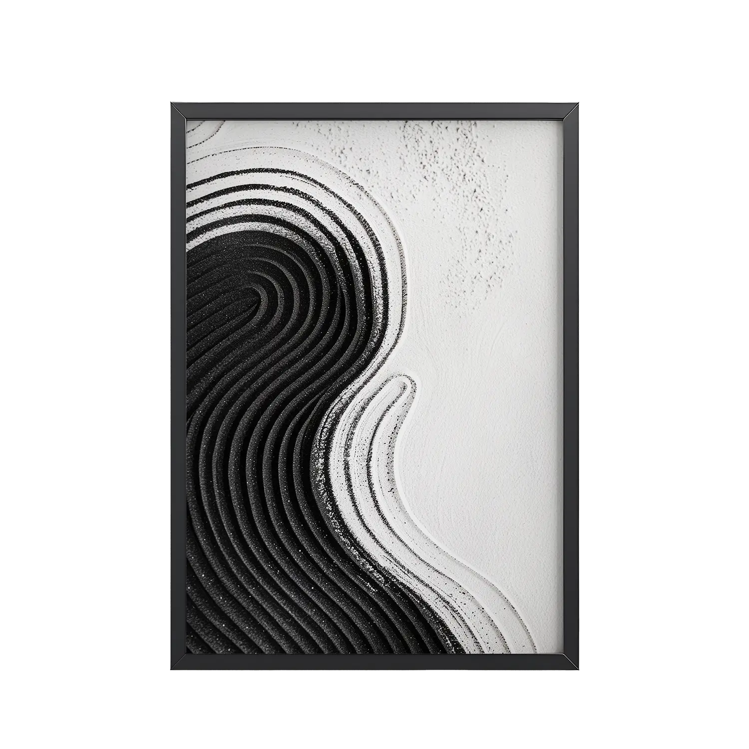 Black & White Ripple – Abstract Zen Sand Pattern Wall Art – Framed Poster