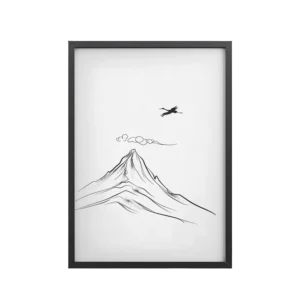 Above Mount Silence – Crane Over Peak Japanese Mountain Wall Art — Framed Poster