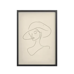 Timeless Grace in a Hat — Minimal Line Portrait Wall Decor — Framed Poster