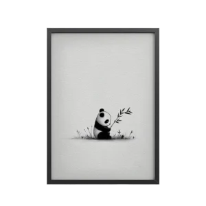 Tiny Bamboo Moment — Minimal Panda Cub with Bamboo Wall Decor — Framed Poster